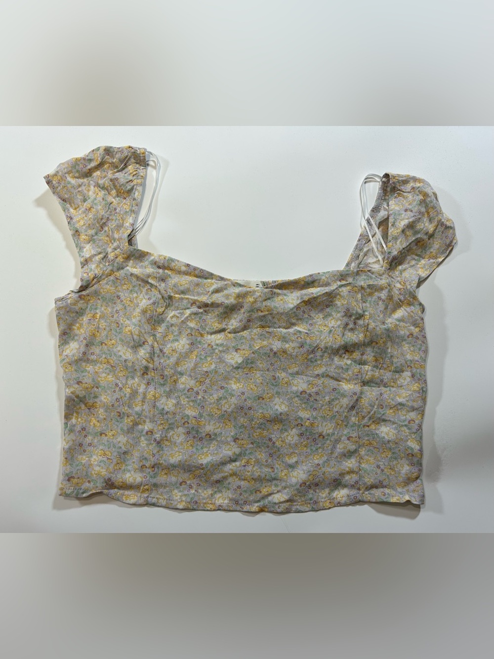Elodie Pastel Floral Puff Sleeve Smocked Back Crop Top Size Large